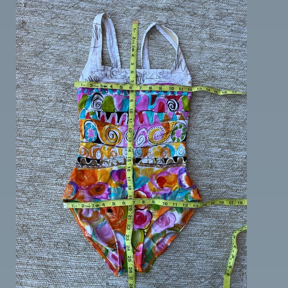 Vintage Gottex One Piece Floral Geometric Swimming Suit Size 10 - Picture 2 of 11